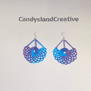 Handmade blue/purple crochet lace earrings